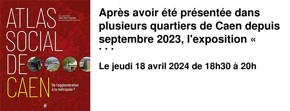 Apr�s avoir �t� pr�sent�e dans plusieurs quartiers de Caen depuis septembre 2023, l'exposition �&nbsp;Jouons cartes sur table&nbsp;!&nbsp;� terminera son itin�rance sur le parvis de la biblioth�que Alexis de Tocqueville du 3 au 24 avril. A cette occasion, les g�ographes Jean-Marc Fournier et Patrice Caro (Universit� de Caen Eso Caen, UMR CNRS), auteurs de l'Atlas social de Caen (PU Rennes) donneront une conf�rence le jeudi 18 avril � 18h30 dans l'auditorium.